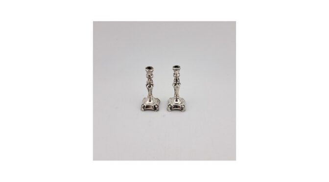 2 kandelaars miniatuur, zilver, Hollands, ca. 1930 (HZG1776) - Het Wagenwiel Antiek (1a)