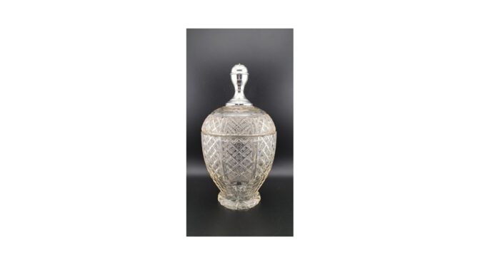 Antieke dekselpot, kristal met zilver CJ Middeldorp Rotterdam 1889 - 1895 - Het Wagenwiel Antiek (2b)
