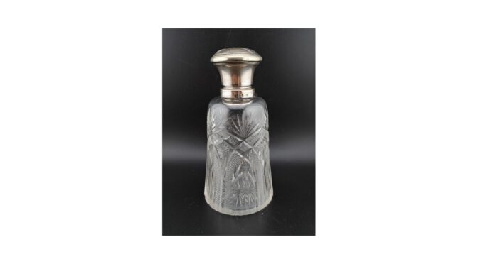Antieke parfumfles, verzilverd met kristal, WMF, Jugendstil, ca.1900 (VAK143) - Het Wagenwiel Antiek (1a)