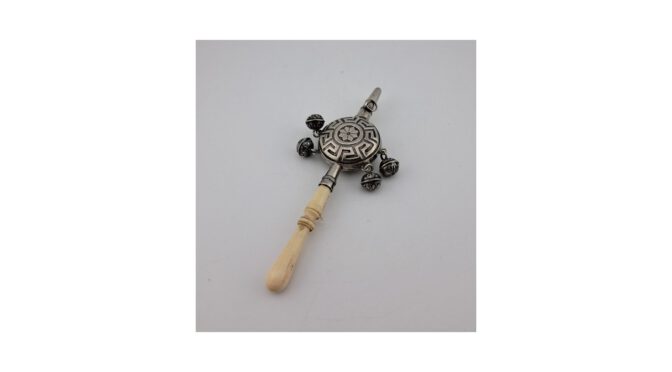 Antieke rammelaar, zilver, Empire periode, Frankrijk, ca.1830 (VAK120) - Het Wagenwiel Antiek (1a)