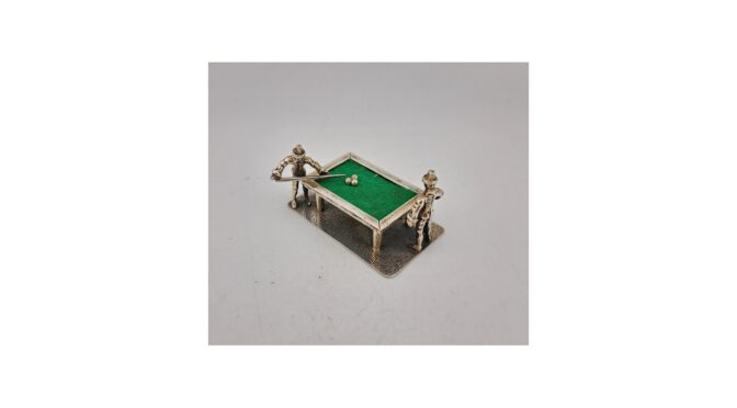 Miniatuur biljart, zilver, Hollands, ca.1970 (HZG1758) - Het Wagenwiel Antiek (1a)