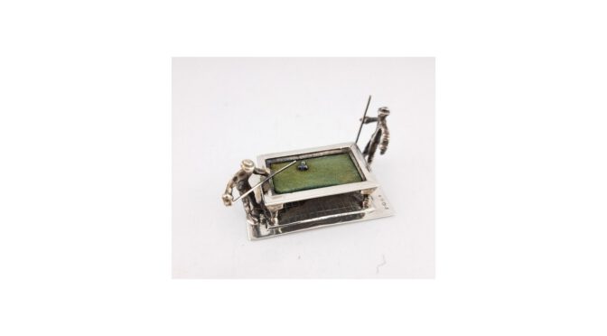 Miniatuur biljart, zilver, Louis Premselaar, Haarlem, 1976 (HZG1763.02) Het Wagenwiel Antiek (1a)