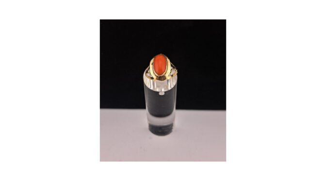 Ring, 14k goud met bloedkoraal, ca.1900 (HS1817) - Het Wagenwiel Antiek (1a)