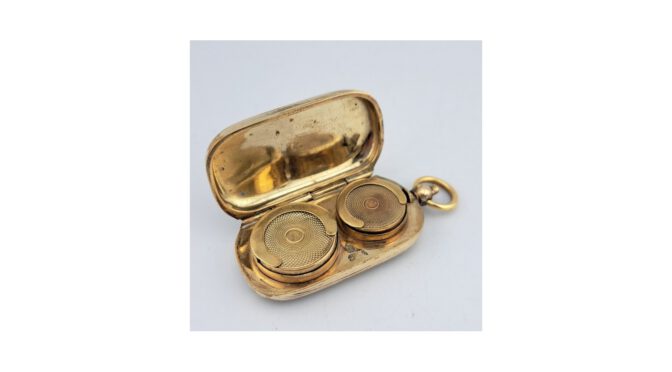Antiek muntendoosje, verguld, Frankrijk, ca.1900-1930 (HDIV1462) - Het Wagenwiel Antiek (2a)