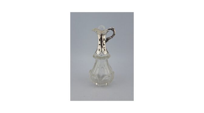Antiek parfumflesje, zilver met kristal, Willem Littel, Schoonhoven, ca.1850.