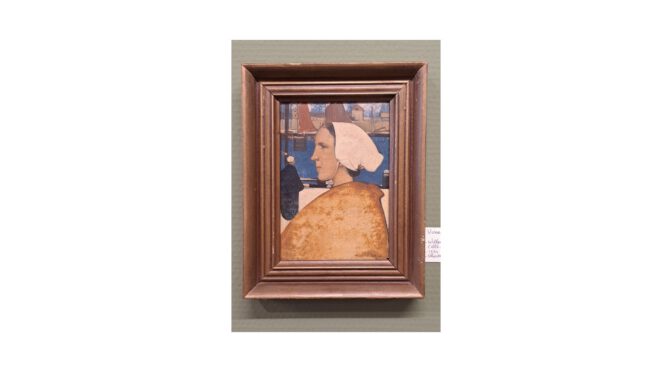 Antiek schilderij, Vissersvrouw Scheveningen, Olieverf op paneel, Willem van den Berg, 1924.