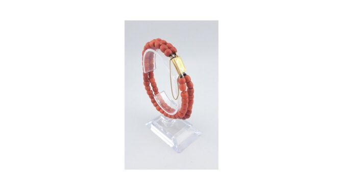 Antieke bloedkoralen armband met 14k gouden slot, ca.1920 (HS1238) - Het Wagenwiel Antiek (1a)