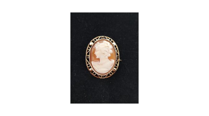 Antieke broche 14k goud met cameé (HS1860.03) - Het Wagenwiel Antiek (1a)