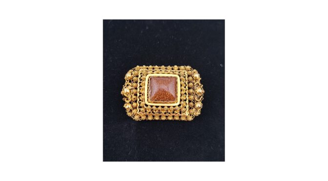 Antieke broche, 24k goud met goudsteen, mt; A. Chr. Fontani, Amsterdam, ca.1900 (HS1860.05) - Het Wagenwiel Antiek (1a)