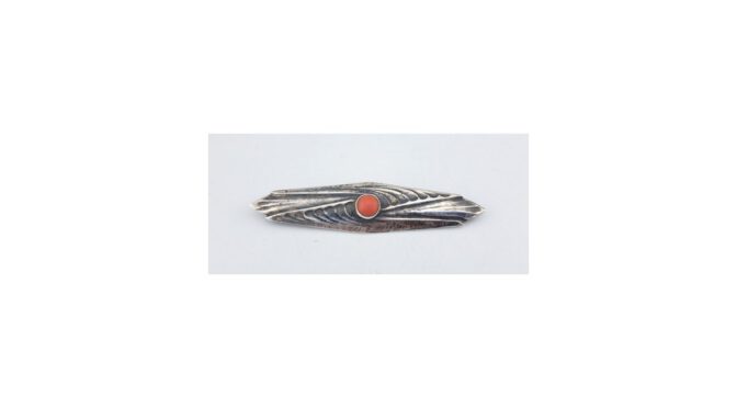 Antieke broche, zilver met bloedkoraal, Fons Reggers, Amsterdamse school, ca.1920 (HS1860.07) - Het Wagenwiel Antiek (1a)