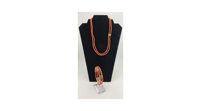 Collier en armband met bloedkoraal en 14k gouden slot (HS1364-1365) - Het Wagenwiel Antiek (3a)