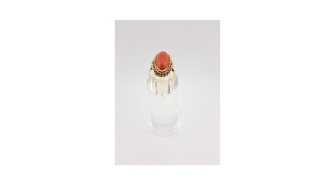 Ring, 14k goud met bloedkoraal, Hollands.