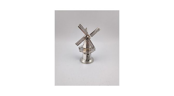 Antieke stellingsmolen, zilver, mt; J. van Dijk, jaar 1901 - 1938 (HZG1814) - Het Wagenwiel Antiek (1a)