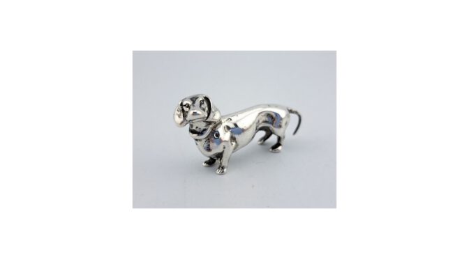 Miniatuur teckel, zilver, 20e eeuw (HZG1788.17) - Het Wagenwiel Antiek (1a)