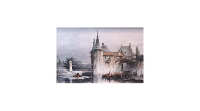 Gouache, Tiendepoortsweg Gouda 1842, Jan Weissenbruch HSCH363 - Het Wagenwiel Antiek (1a)