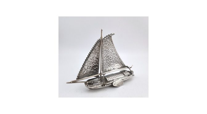 Miniatuur, zilver, Tjalk, Hollands 20e eeuw HZG1824.02 - Het Wagenwiel Antiek (1a)