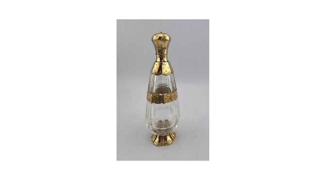 Antiek parfumflesje, 14k goud met kristal, Hollands, ca.1870.