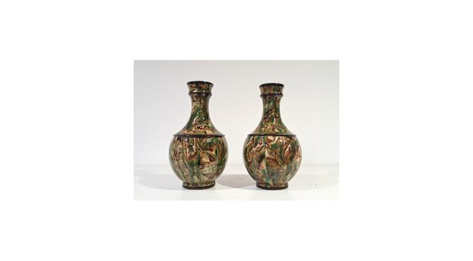 Antiek stel vazen, Fa. Pichon Uzes, Agaath aardewerk, Frankrijk, ca.1900-1920 (MUS150) - Het Wagenwiel Antiek (1a)
