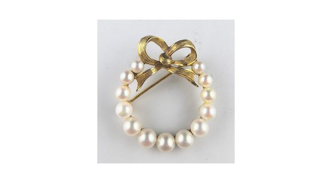 Broche, 18k goud met parels, Hollands, ca.1960 (HS1911) - Het Wagenwiel Antiek (1a)