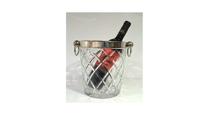 Champagnekoeler, kristal met zilverplate, 20e eeuw (MUS126) - Het Wagenwiel Antiek (1a)