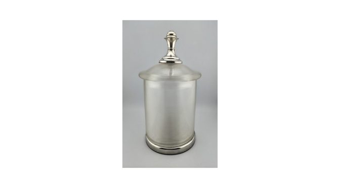 Koekjes pot, Fries draadglas met zilveren knop, 20e eeuw (HZG1849) - Het Wagenwiel Antiek (1a)
